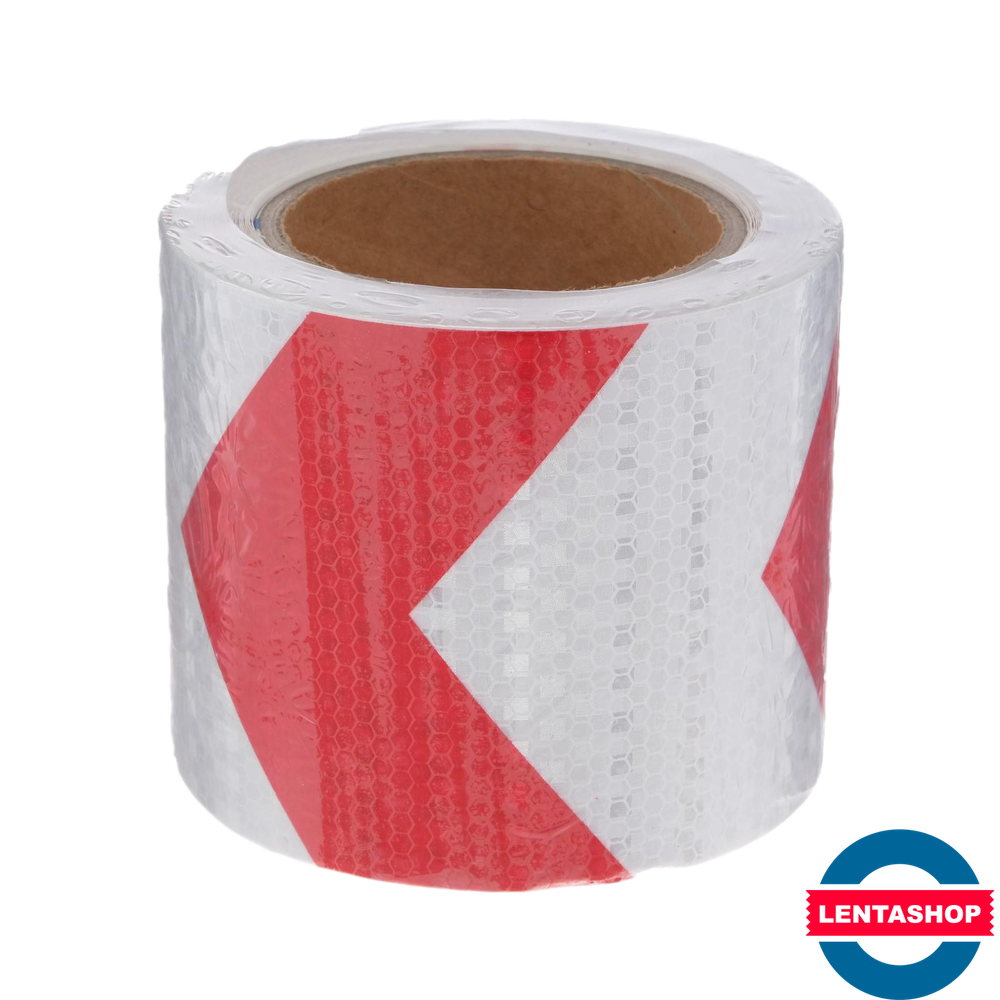 Красно-белая светоотражающая лента самоклеящаяся 100 мм х 15 м