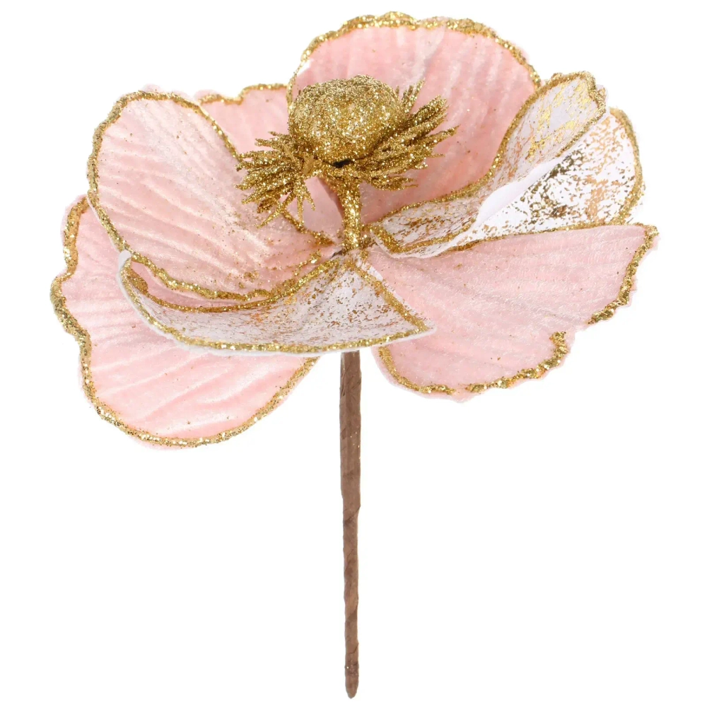 Украшение новогоднее «Пуансеттия - Нежность» 15 см, Розовый/Золото