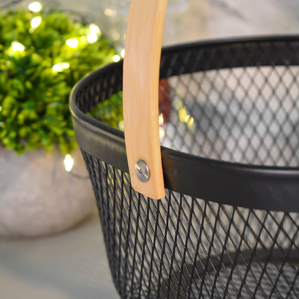 Корзина для хранения металлическая с бамбуковой ручкой, овальная, 23*18,5*11см