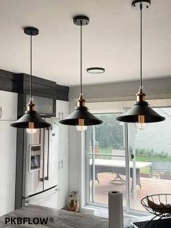 Светильник подвесной,черный с медью,Подвесной светильник лофт,Черный ретро,В комплекте без лампочек,E27