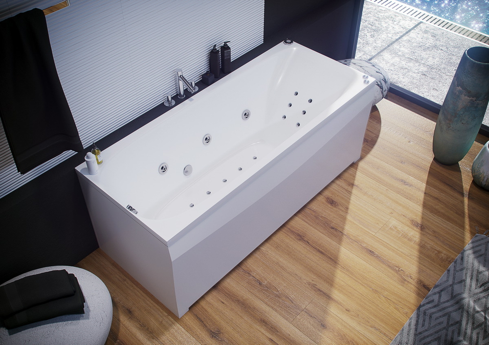 Акриловая ванна Aquatek (Акватек) Альфа 140x70, с каркасом, с фронтальной панелью, со сливом-переливом