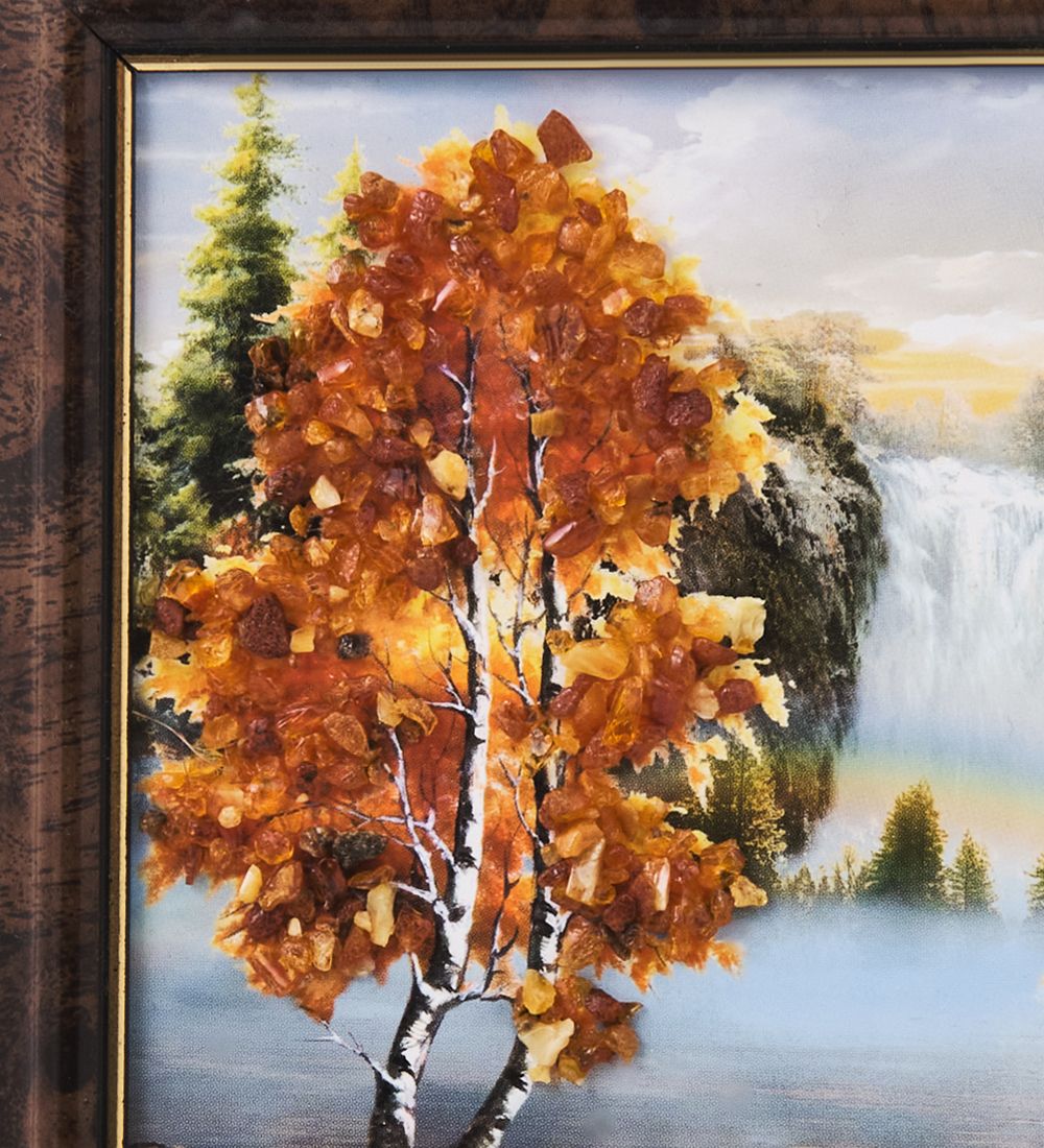 AMB-04/ 4 Картина «Водопад» (с янтарной крошкой) H-18см