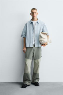 ZARА ДЖИНСОВАЯ РУБАШКА С ВЫШИВКОЙ, ГОЛУБОЙ