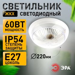 Светильник ЭРА НБП 06-60-001 Сириус поликарбонат IP54 E27 max 60Вт D220 круг призма | Светильники ЖКХ IP54