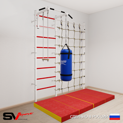 Шведская стенка Sv Sport усиленная 61250 (Турник стандарт/Трапеция/Цепь/Мешок 15кг/Мат 2м/Канатный лаз)