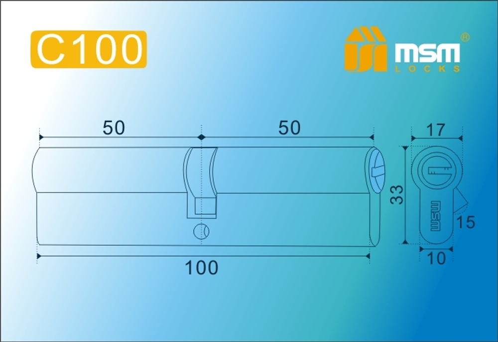 Цилиндровый механизм, латунь Перфорированный ключ-ключ C100 мм