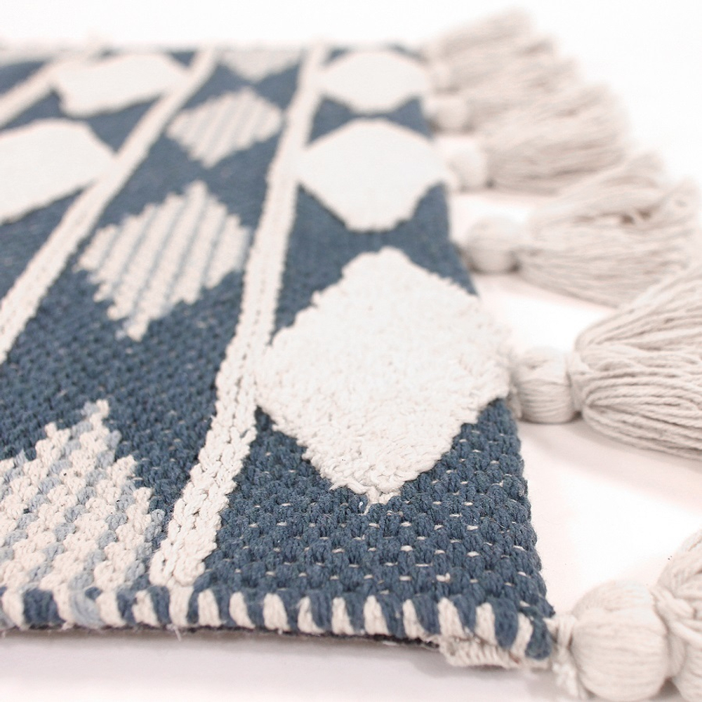 Ковер из хлопка синего цвета с геометрическим принтом Ethnic 70х160 Tkano