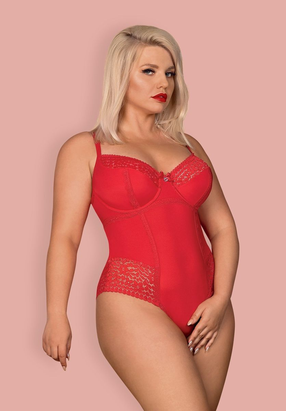Изящное кружевное боди Jolierose (Размер: XXL) (Цвет: красный)