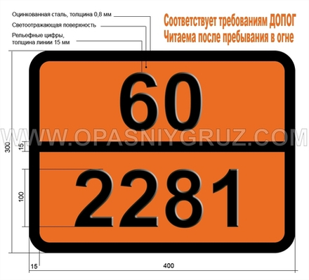 Табличка Опасный груз 60-2281 ГЕКСАМЕТИЛЕНДИИЗОЦИАНАТ