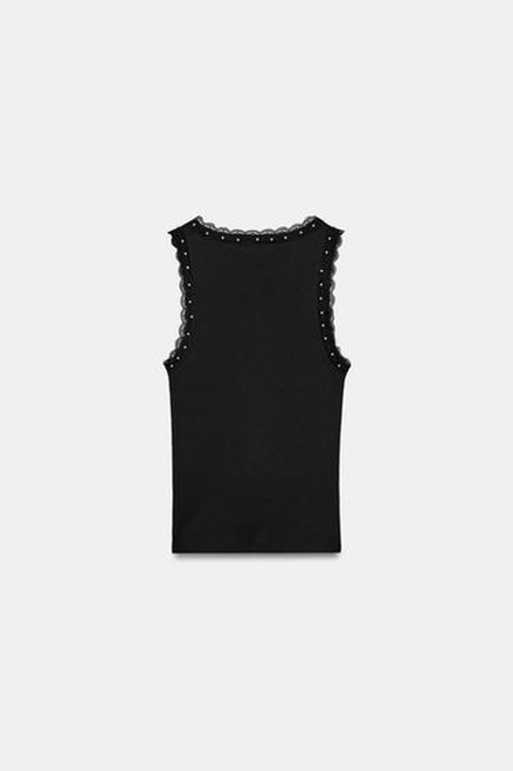 ZARA ТОП С ЖЕМЧУГОМ И КРУЖЕВОМ, ЧЕРНЫЙ