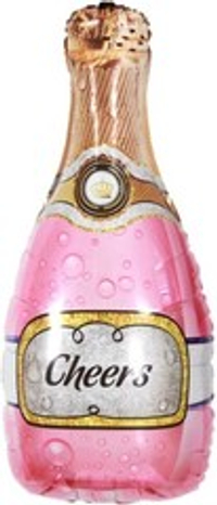 Фигура Бутылка Шампанское, Золотая корона, Розовый 35" Fl