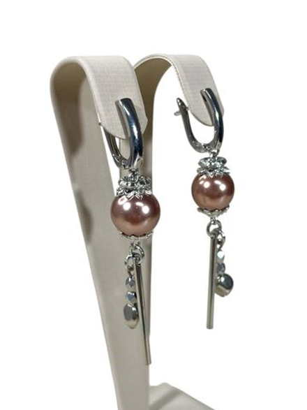 Серьги подвески с жемчугом и палочкой