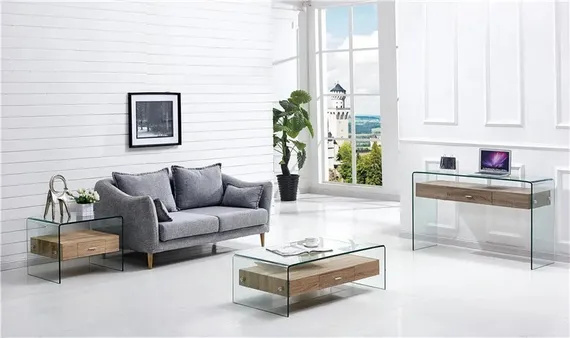 Консоль Glass с деревянной столешницей и выдвижным ящиком