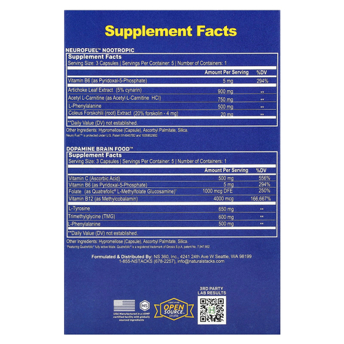 Natural Stacks, Focus Stack, 2 бутылки, 15 вегетарианских капсул в каждой