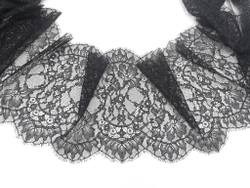 Кружево шантильи, ОПТ, с ресничками, 23 см, черное, купон (3м), SK-2503