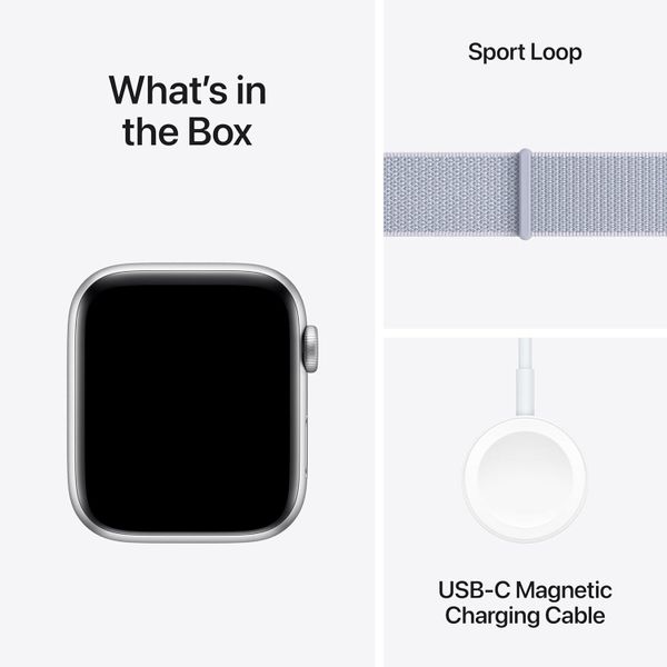 Умные часы Apple Watch SE 2024 44 мм из алюминия серебристого цвета, нейлоновый браслет дымчато-голубого цвета