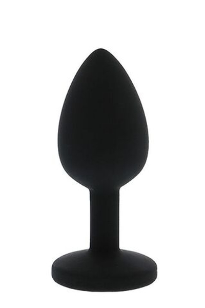 Черная гладкая анальная пробка с розовым кристаллом Silicone Diamond Plug - 7 см. (Цвет: черный)