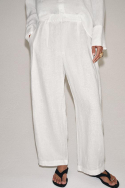 ZARA БРЮКИ ИЗ ЛЬНА СО СКЛАДКАМИ — ZW COLLECTION, БЕЛЫЙ