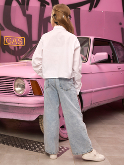 Рубашка для девочки белая с бантиками на планке укороченная