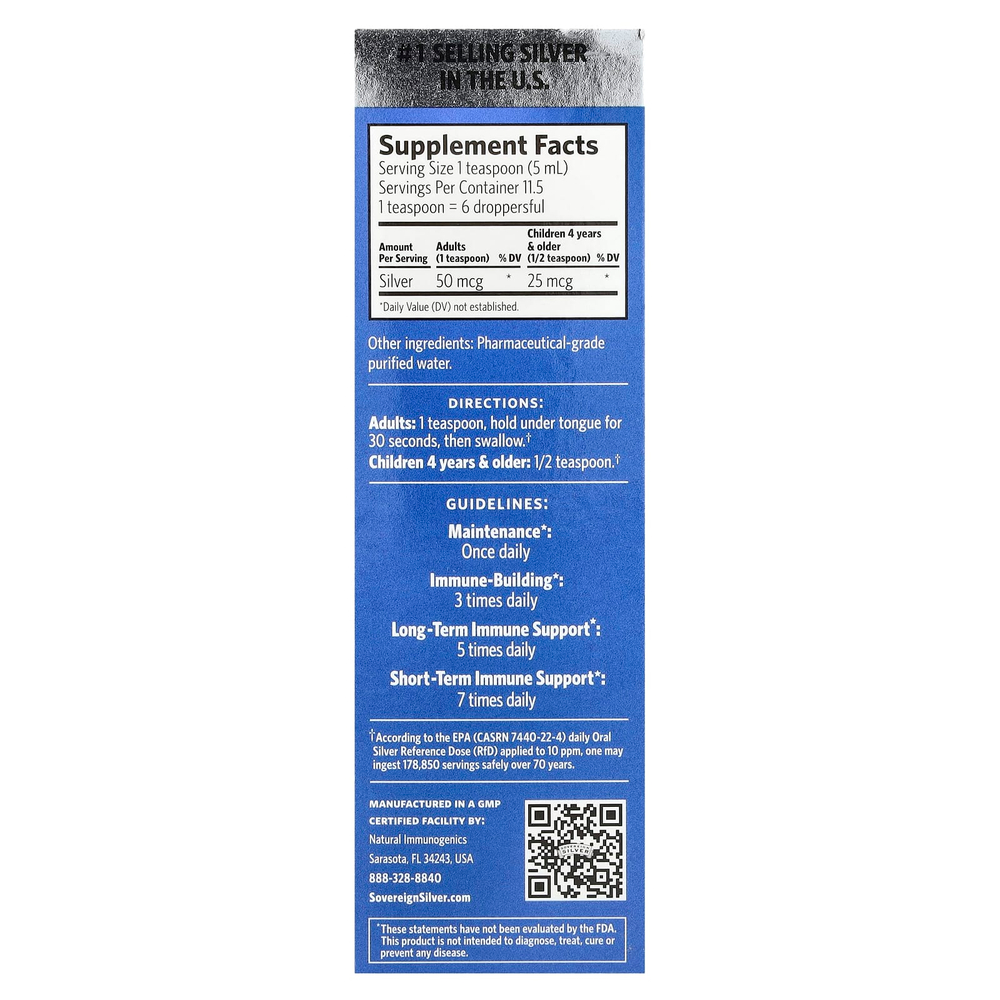Sovereign Silver, Bio-Active Silver Hydrosol с капельным дозатором, ежедневная и иммунная поддержка, 10 ч/млн, 59 мл (2 жидких унции)