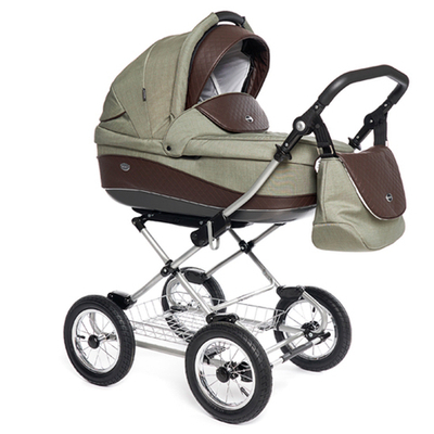 Детская коляска 3 в 1 Roan Emma E-96 (Зеленый/Коричневая кожа)