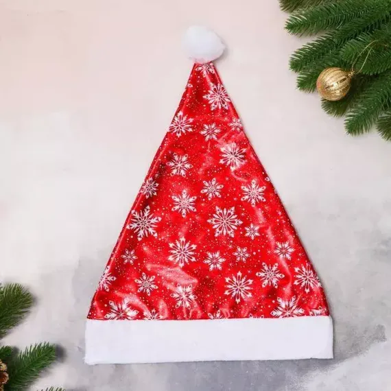 Колпак новогодний Белые снежинки 28х40 см., красный, Зимнее Волшебство (3555275)