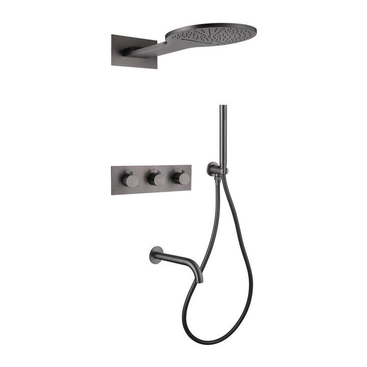 Душевая система ABBER Wasser Kreis AF8150NG скрытого монтажа с изливом, термостат, никель