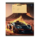 Тетрадь 12л., клетка, Alingar, скрепка, блок офсет, 100% белизна, мелованный картон (стандарт), "Super cars", 5 дизайнов в пленке т/у