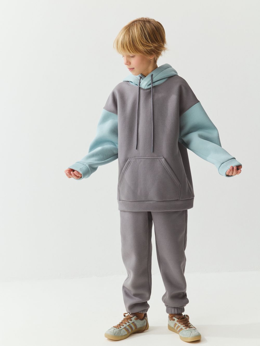 Худи колор блок "Графит/Турмалин" утепленное 7+