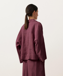 Oysho Рубашка-поло оверсайз с длинными рукавами из 100%-го льна, бордо