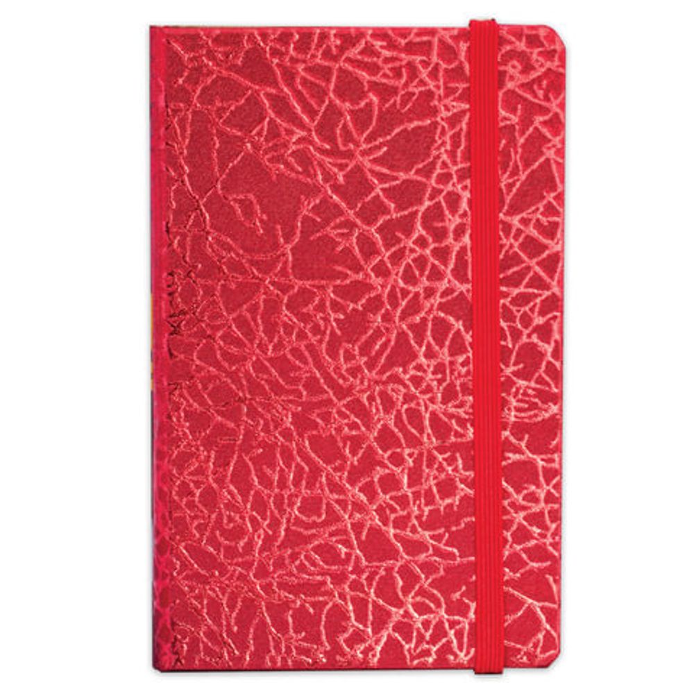 Блокнот МАЛЫЙ ФОРМАТ (95х145 мм) А7+, BRAUBERG "Irida", 64 л., кожзаменитель "металлик", резинка, линия, красный, 128047