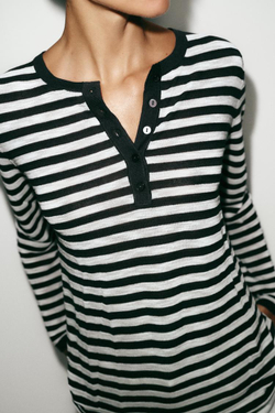 ZARA СВИТЕР В ПОЛОСКУ С ПУГОВИЦАМИ, ТЕМНО-СИНИЙ/БЕЛЫЙ