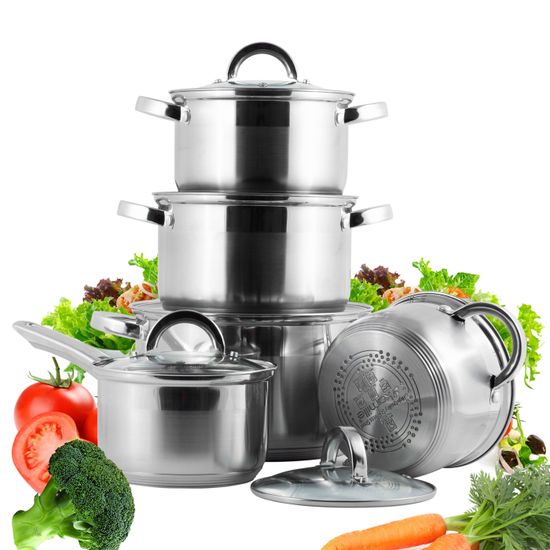 Набор посуды 10 предметов Kamille КМ-5633S из нержавеющей стали (ковш 1,8 л; кастрюли 1,8 л; 2,5 л; 3,8 л; 5,8 л)