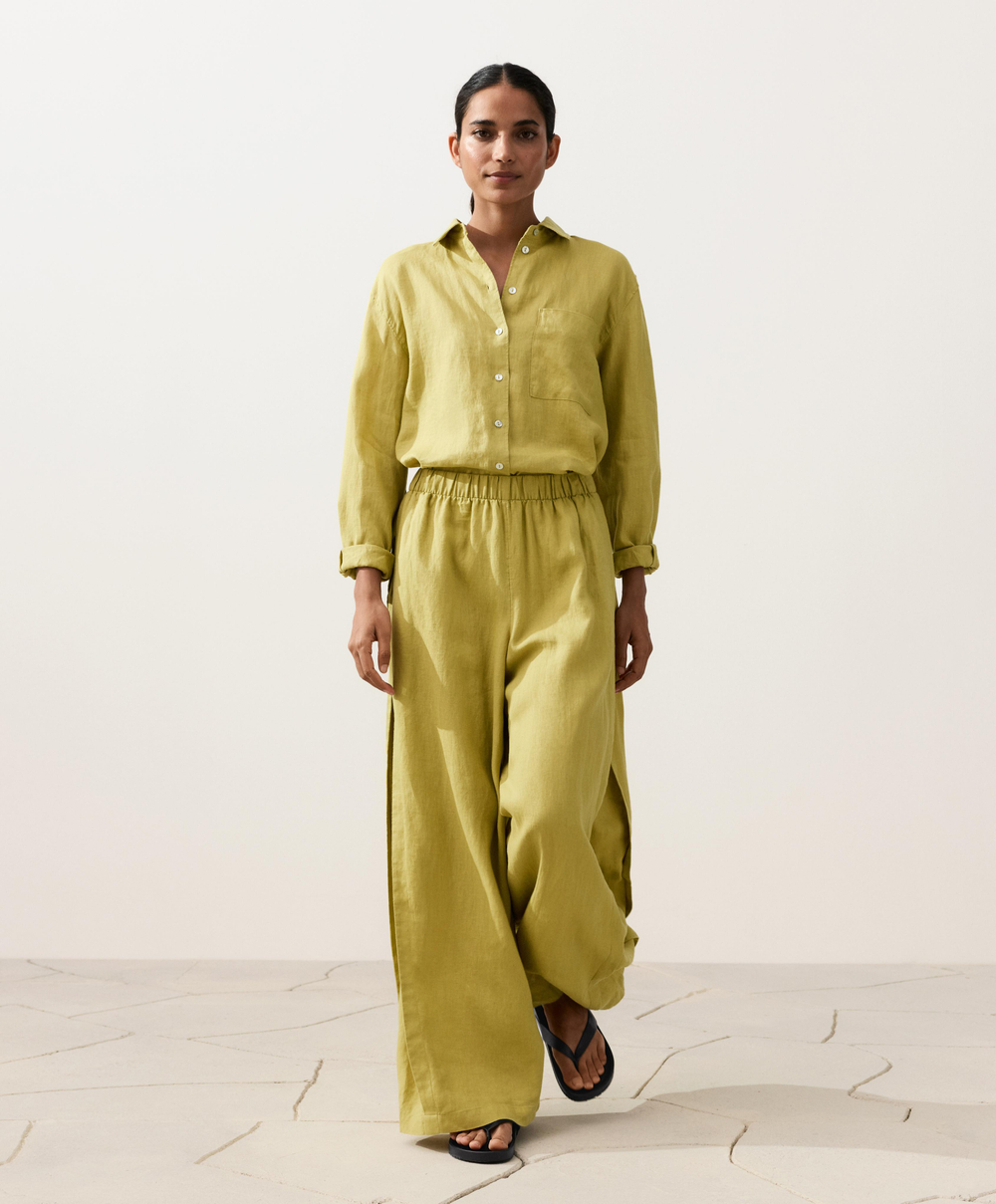 OYSHO Широкие брюки из 100% льна с боковой складкой, лаймовый