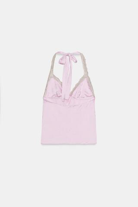 ZARA АТЛАСНЫЙ ТОП В ГОРОШЕК С КРУЖЕВОМ, ОТТЕНКИ РОЗОВОГО