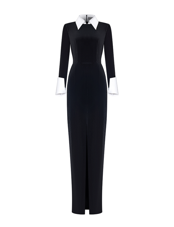 Платье макси из бархата и сатина с разрезом