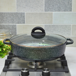 Жаровня 28*7см 3,5л Сияние Green с литыми ручками и стеклянной крышкой, ж2832Gr