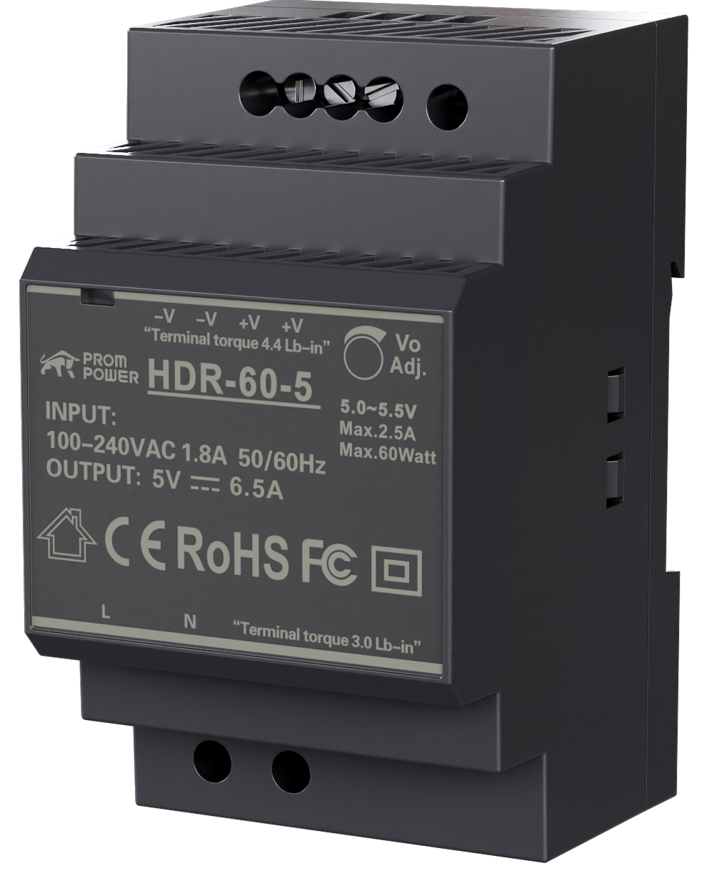 Источник питания PROMPOWER HDR-60-5, на вых. 5 В DC, 6.5А, 32.5Вт. Вх. 85-264В AC (120-370 В DC)
