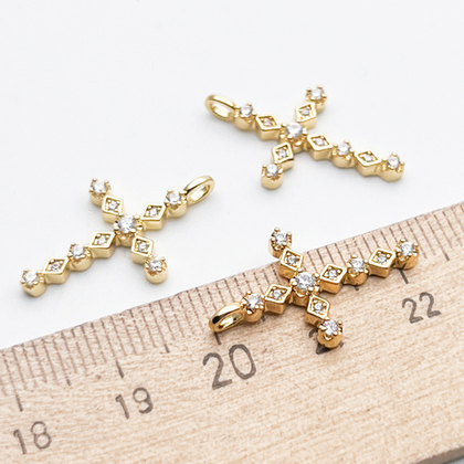 Подвеска Крест, цвет золото, фианиты, размер 23*13 мм, цена за 1 шт
