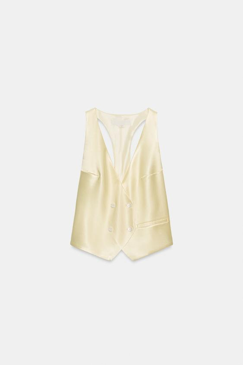 ZARA АТЛАСНЫЙ ЖИЛЕТ НА ДВУБОРТНОЙ ЗАСТЕЖКЕ, СВЕТЛО-ЖЕЛТЫЙ