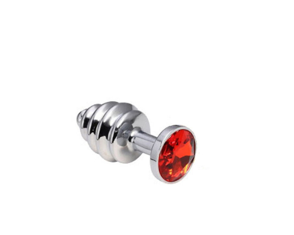 Анальная металлическая фигурная пробка с цветным кристаллом (Цвет: красный)