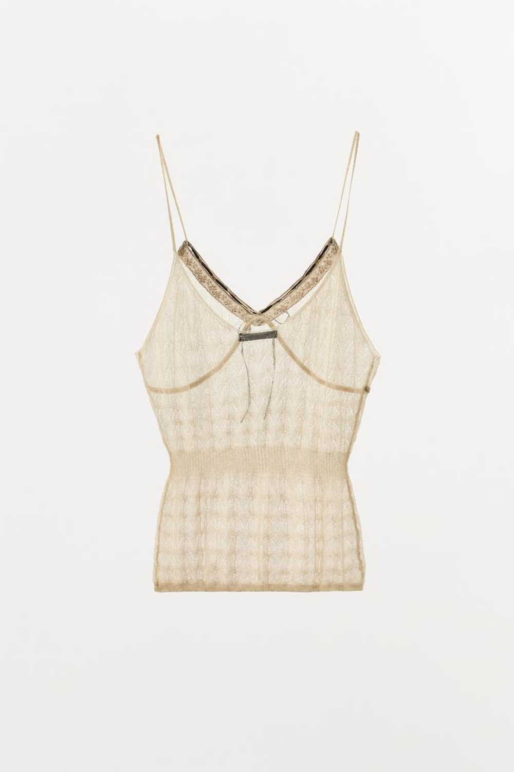 ZARA ТРИКОТАЖНЫЙ ТОП С КОНТРАСТНЫМ БАНТОМ, ЭКРЮ