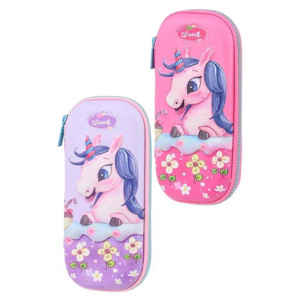 Пенал-футляр Qitong без наполнения, 22,5*10*3,5 см, серия "Единорог", ЭВА, ассорти