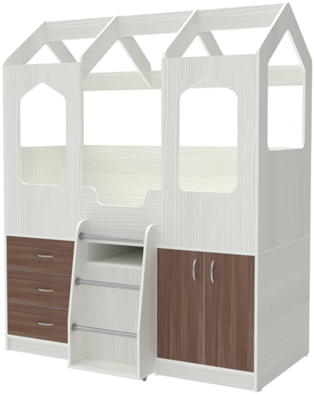 Кровать-чердак КарИВи Домик Сказка с выдвижным столом ДС-14 Белое Дерево Бодего Темный