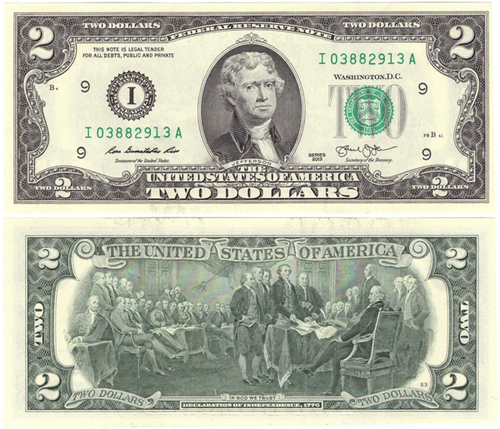 Счастливая банкнота 2 доллара 2013 год UNC