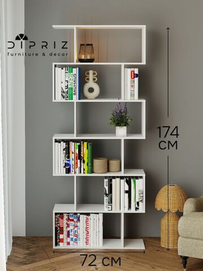 Стеллаж белый напольный Марм, из ЛДСП, в скандинавском стиле, 6 полок, 72х179 см