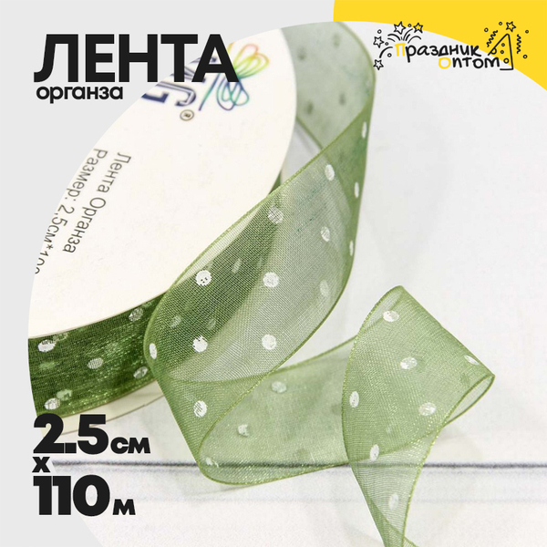 
          Лента Органза 2,5см х 110м горох (Зеленый)