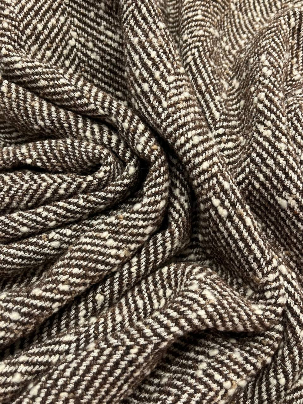 Шерсть с альпакой и п/а пальтовая Ferla бело-коричневая елочка