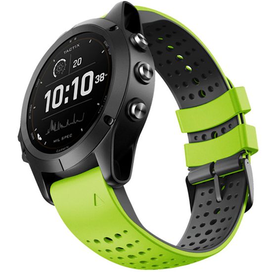 Ремешок дышащий Athlet 22 мм. для Garmin Fenix 7/6/5, EPIX 2, MARQ, Forerunner 935 / 945 / 955 / 965, instinct, instinct 2 двухцветный силиконовый быстросъемный (Лайм/черный)