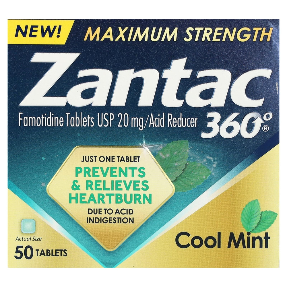 Zantac, 360 °, максимальная сила действия, холодная мята, 20 мг, 50 таблеток